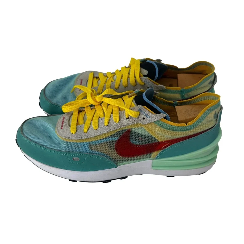 Nike Waffle One Teal Yellow Red Mesh Sneakers DV2103-300 Mens 11